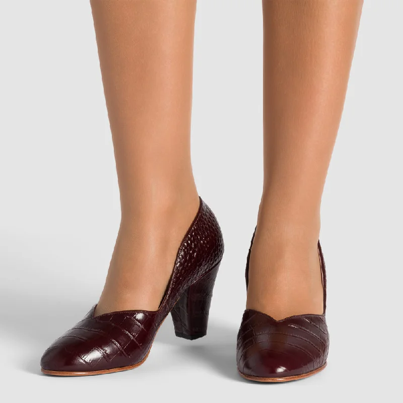 PRE-ORDER Marilyn Vintage Pumps Wide (Mock Croc Cordovan)