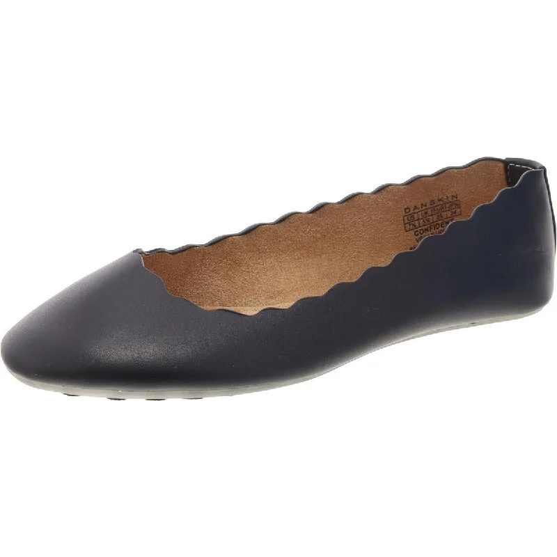 Confident Womens Faux Lather Scalloped Ballet Flats