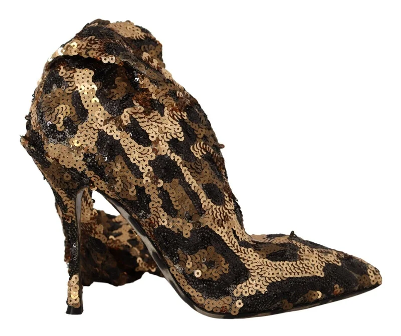 Dolce & Gabbana Elegant Leopard Sequin Knee-High Women's Boots