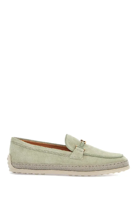 Tod's Oil Green Calfskin Loafers With Leather Sole And Gold Detail