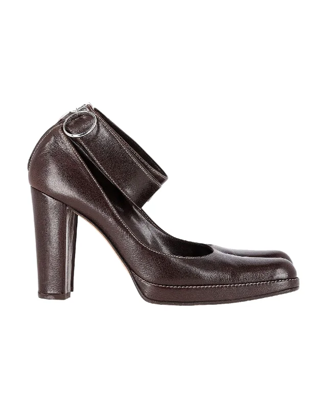 Sergio Rossi Ankle Strap Pumps in Brown Leather