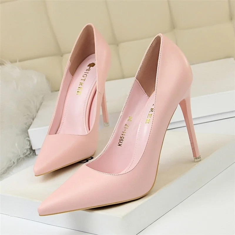 Autumn Heels Shoes Women High heel Pink Pumps Point Office Heeled Matt Point Elegant Sweet Blue Size 34 Female Shoes