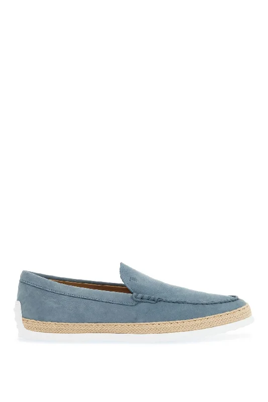 Tod's Light Blue Calfskin Loafers With Rubber And Rope Sole