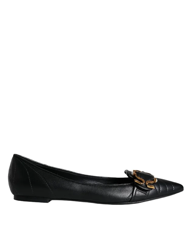 Dolce & Gabbana  Devotion Leather Pointy Flats Women's Shoes (Pre-Owned)