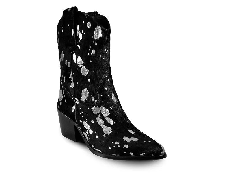 Women's Leather Western Calf Boots In Black