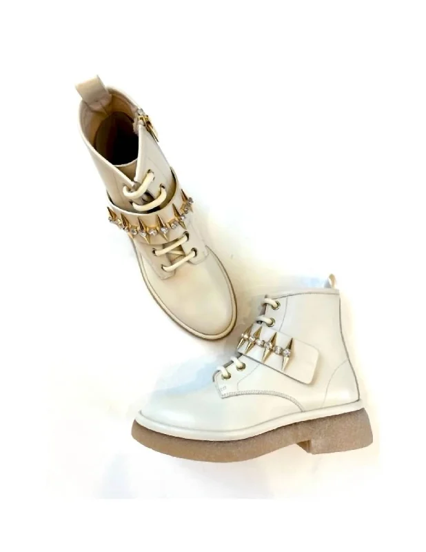 Women's Alison R Spike Leather Boots In Beige