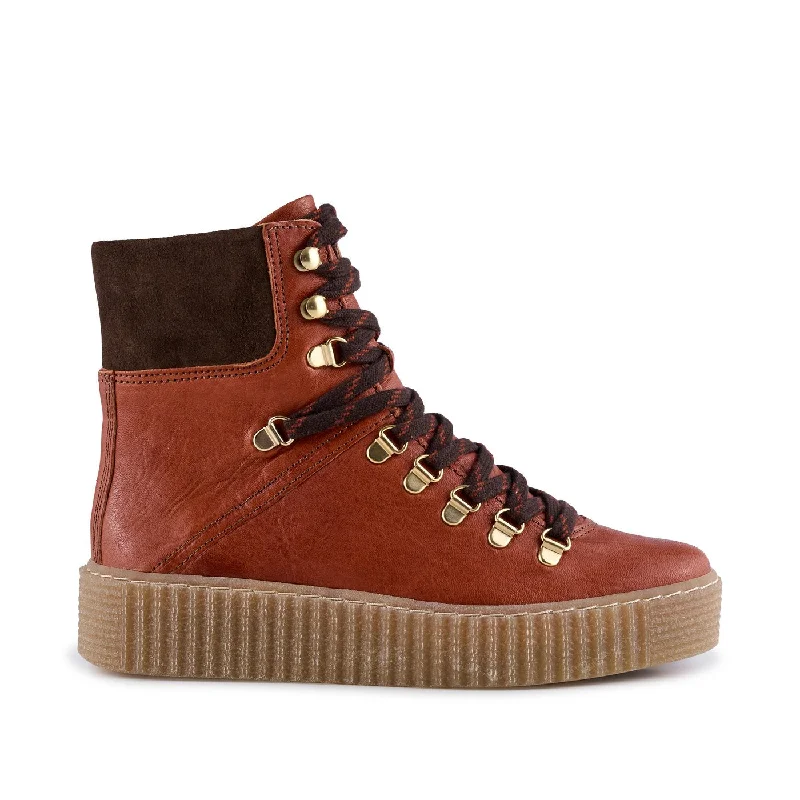 Agda Leather Lace Up Boot (Red Brown)