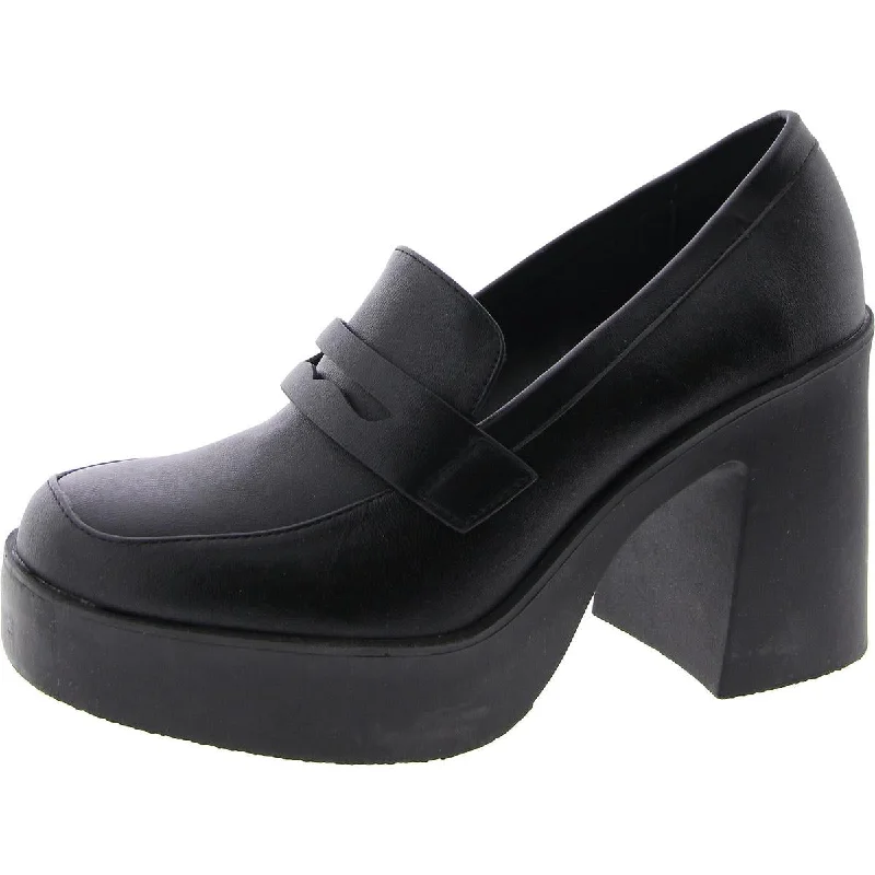 Sedina Womens Faux Leather Slip On Loafer Heels