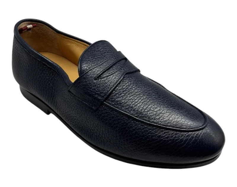 Bally Plumy 6300443 Men's Midnight Calf Grained Leather Loafers