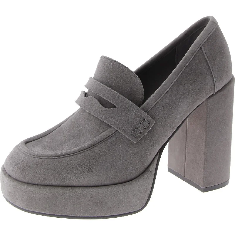 Ashe Womens Block Heel Slip-On Loafer Heels