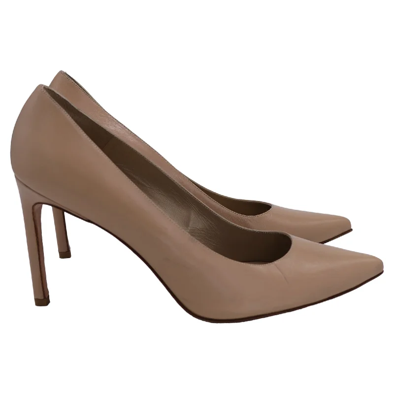 Stuart Weitzman Pointed Pumps in Nude Leather