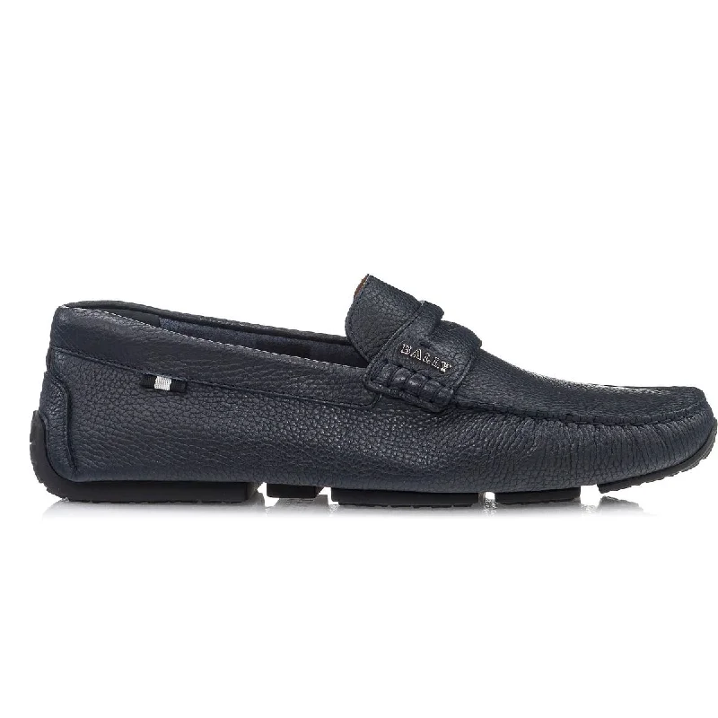 Bally Pavel 6234458 Men's Navy Bovine Grained Leather Loafers