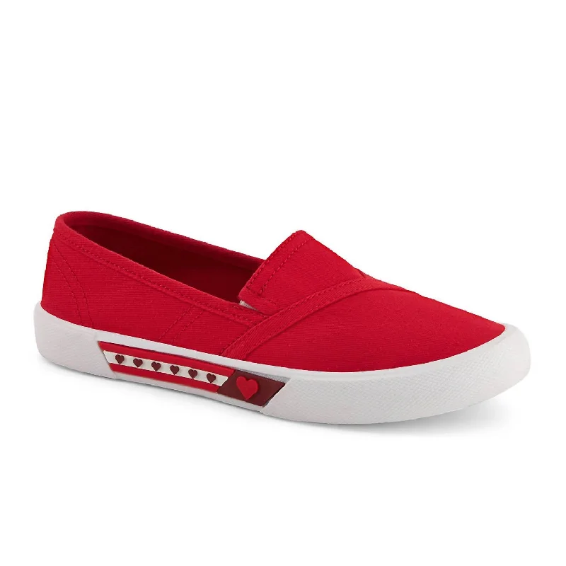 Women's Canvas Flats Hearts In Red