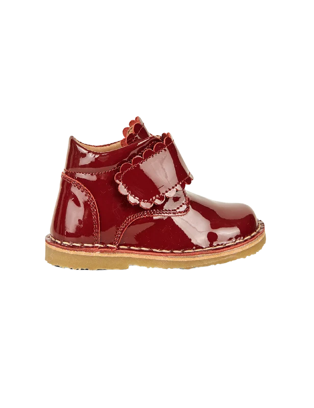 Scallop Velcro Boot - Cherry Patent