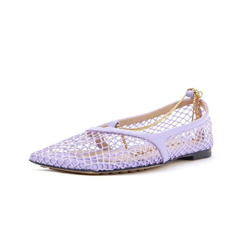 Women's Chain Stretch Ballerina Flats Mesh and Leather