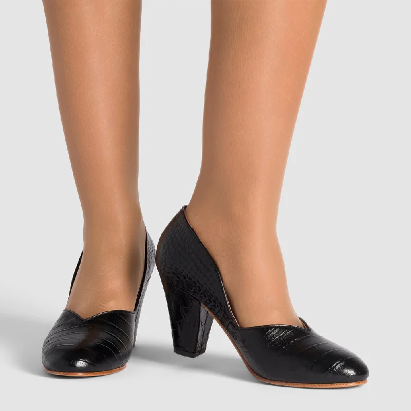 PRE-ORDER Marilyn Vintage Pumps Wide (Mock Croc Black)