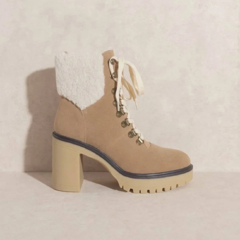 Platform Lace Up Boot In Beige