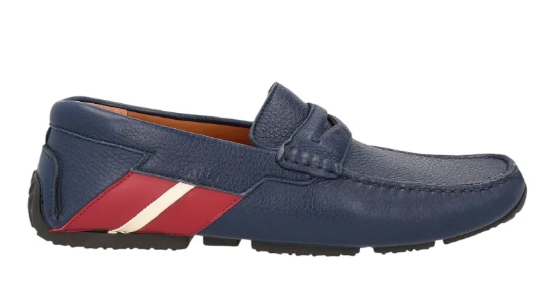 Bally Piotre 6236518 Men's Navy Bovine Grained Leather Penny Loafers