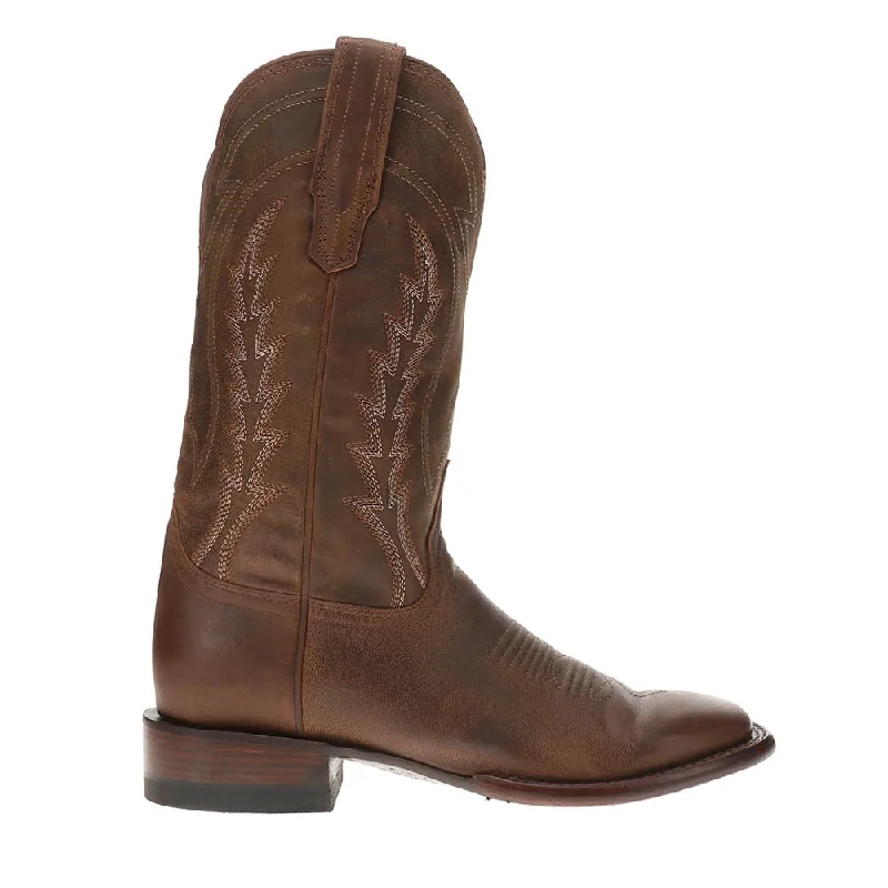 Doc Broad Embroidered Bison Square Toe Pull On Cowboy Boots