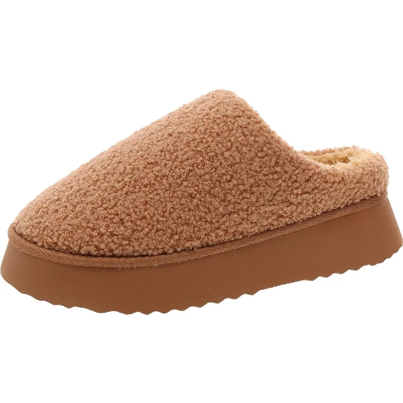 Icee Womens French Terry Faux Fur Slide Slippers