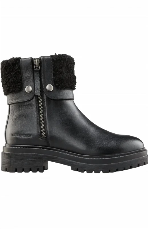 Women's Vigo Faux Shearling Cuff Waterproof Boot In Black Leather