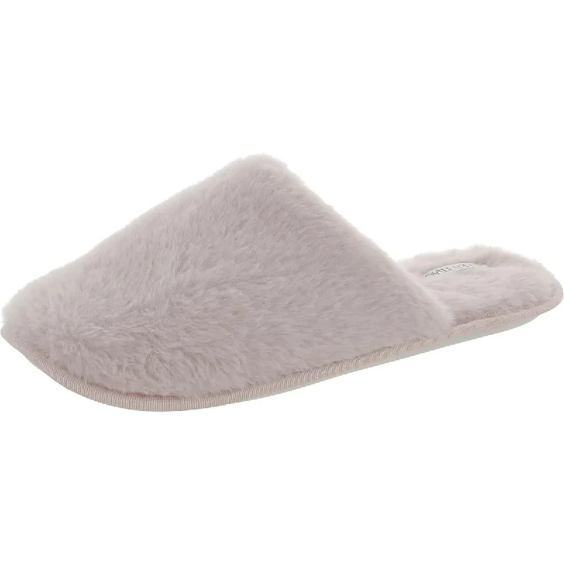 Ellen Tracy Womens Faux Fur Slip On Slide Slippers