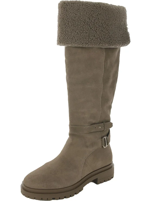 Cristine Womens Suede Shearling Over-The-Knee Boots