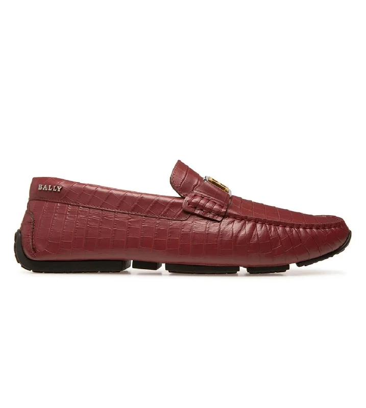 Bally Palan 6300826 Men's Heritage Red Calf Embossed Leather Loafers