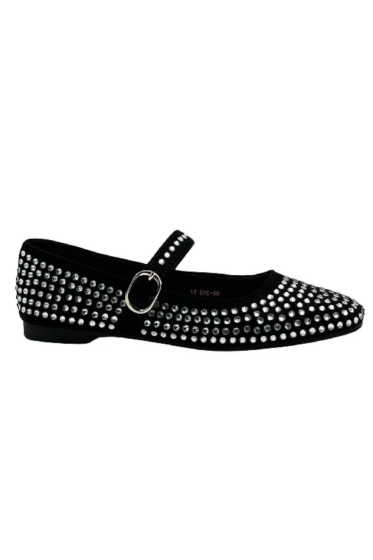 Women's Rhinestones Mary Jane Flats In Black