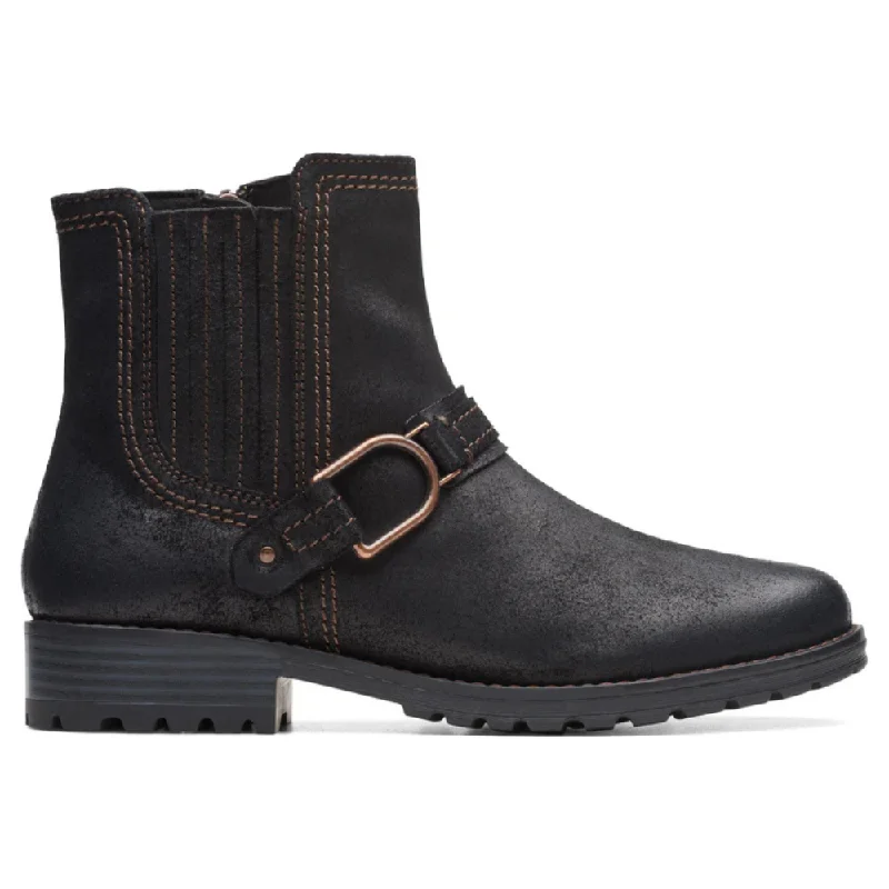 Clarks Aspra Buckle Black Suede Boot (Women's)