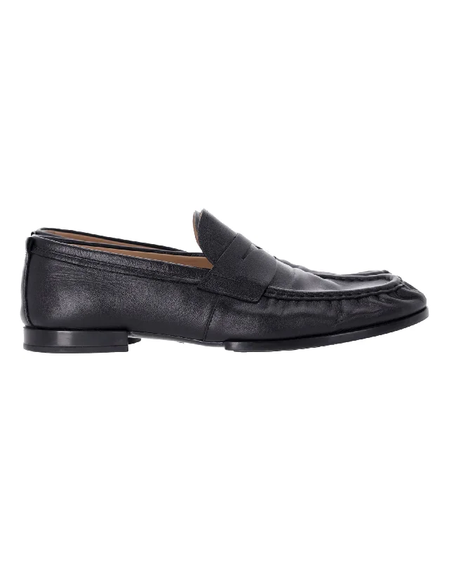 Tod's Debossed-Logo Penny Loafers in Navy Blue Leather