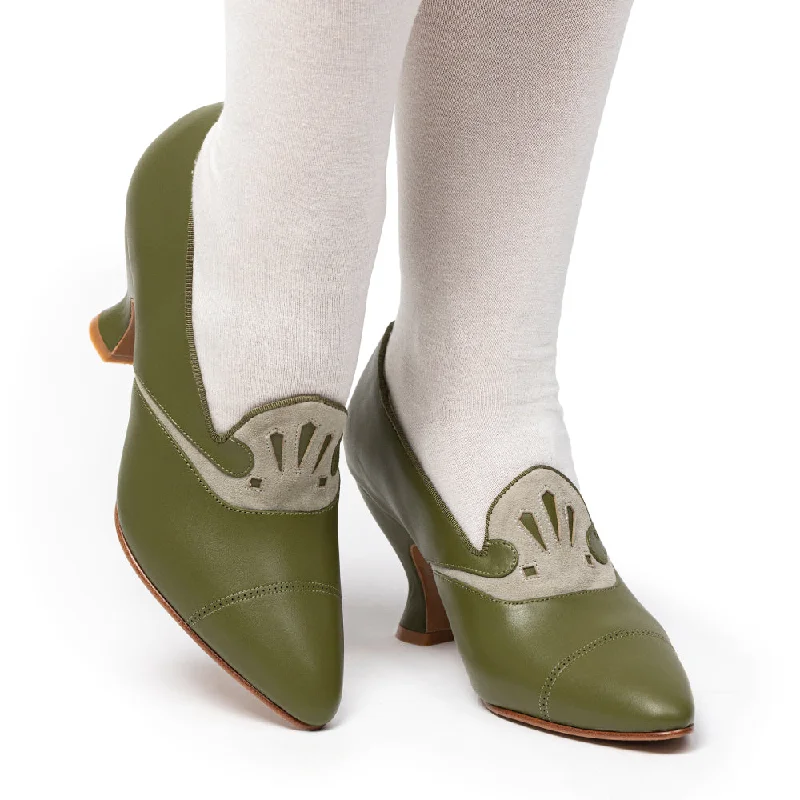 PRE-ORDER Elsie Edwardian Pumps (Dark Olive/Light Olive)