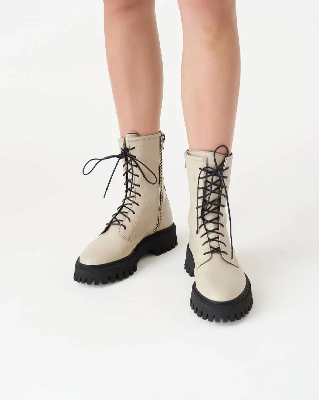 Kosmic Lace-Up Leather Boots In Beige