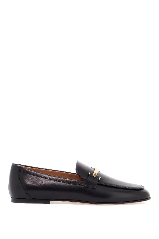 Tod's Black Calfskin Women's Loafers With Metallic Band