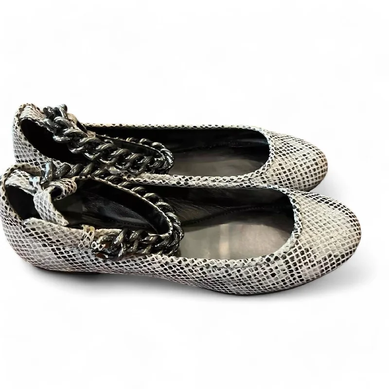 Women's Animal Print Chain Detail Ballet Flats In Black Multi Leather