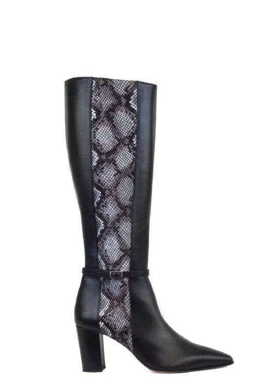 Istria Pointed Toe Knee High Boot- Medium Width In Black Phyton